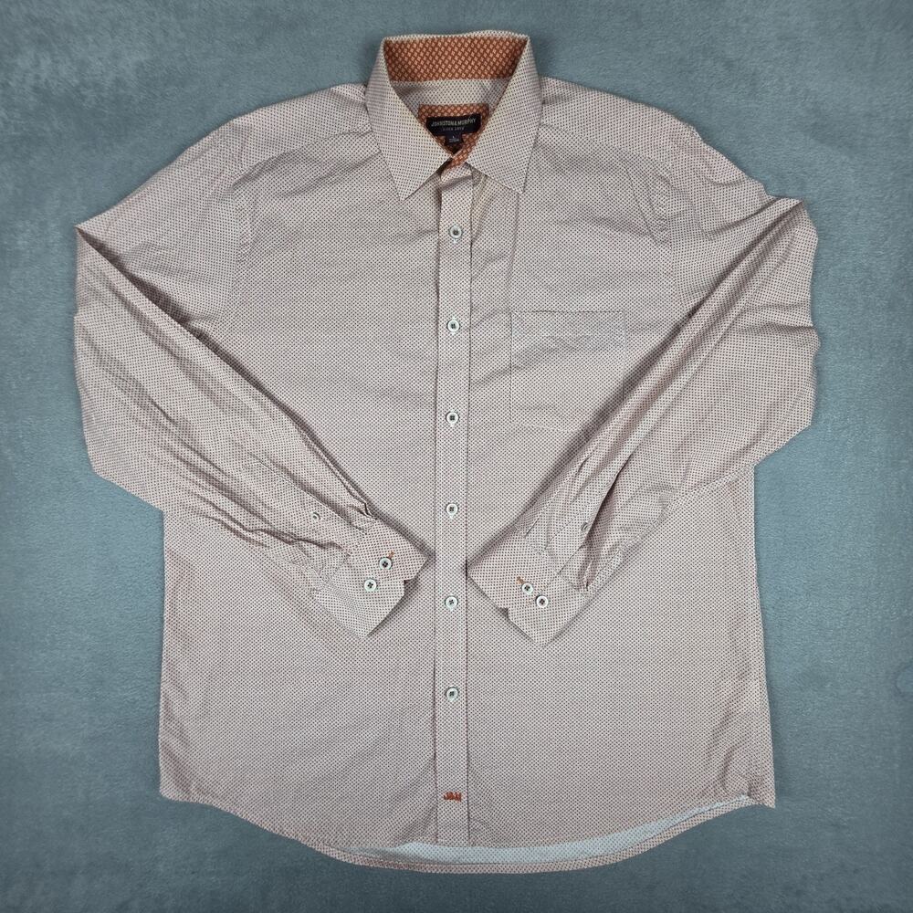 Johnston & Murphy Button Up Shirt Men Large Orange Geometric Print 100% Cotton L